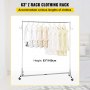 VEVOR Burro Perchero para Ropa en Z 60 x 159 x 160cm Perchero Resistente con 4 Ruedas de Acero Inoxidable Capacidad de 136kg Perchero Comercial con
