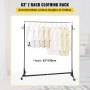 VEVOR Burro Perchero para Ropa en Z 60 x 159 x 160cm Perchero Resistente con 4 Ruedas de Acero Inoxidable Capacidad de 80kg Perchero Comercial con
