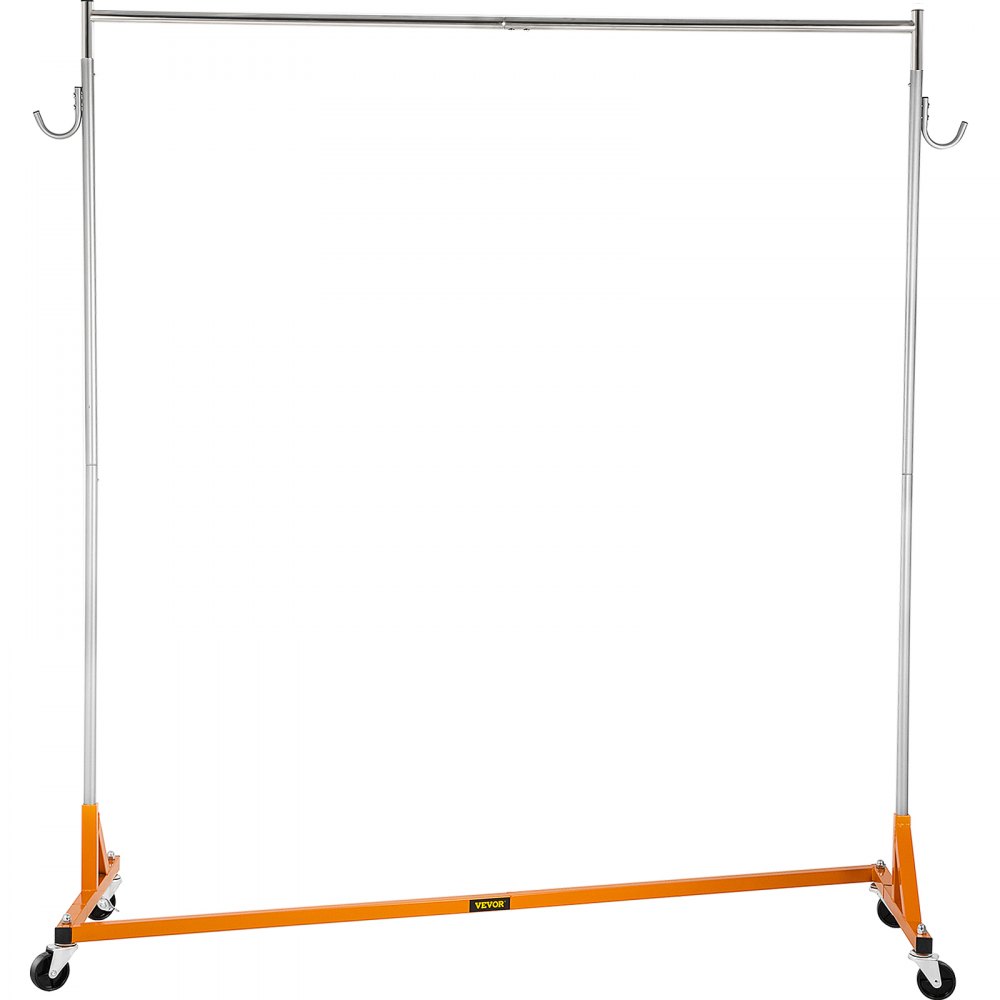 VEVOR Perchero Burro para Ropa en Z 60 x 159 x 180 cm Perchero Resistente con 4 Ruedas, Acero Inoxidable, Capacidad de 80 kg, Perchero Comercial con Base en Forma de Z con 2 Ganchos, Color Naranja