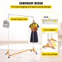 VEVOR Perchero Burro para Ropa en Z 60x165x188cm Perchero Resistente con 4 Ruedas 3 Piezas, Acero Inoxidable Capacidad de 136kg, Perchero Comercial con Base en Forma de Z con 2 Ganchos, Color Naranja