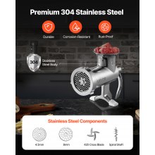 VEVOR Picadora de Carne Manual 8x19x28,5 cm Máquina para Moler Carne Acero Inoxidable Máquina de Picar Carne Doméstico con Tubo de Relleno de Salchicha Abrazadera de Mesa Ajustable para Cerdo Verduras