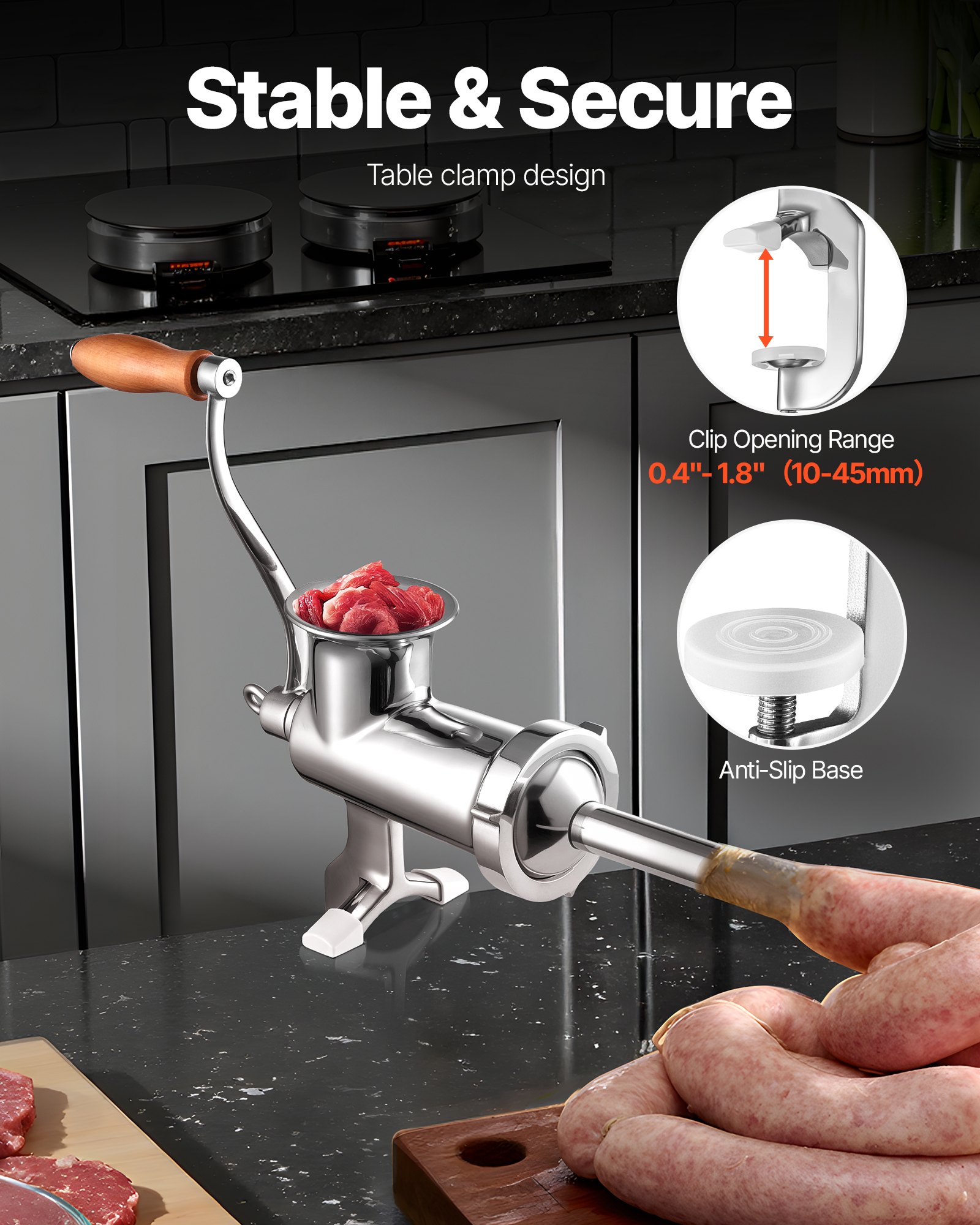 VEVOR Picadora de Carne Manual 8x19x28,5 cm Máquina para Moler Carne Acero Inoxidable Máquina de Picar Carne Doméstico con Tubo de Relleno de Salchicha Abrazadera de Mesa Ajustable para Cerdo Verduras