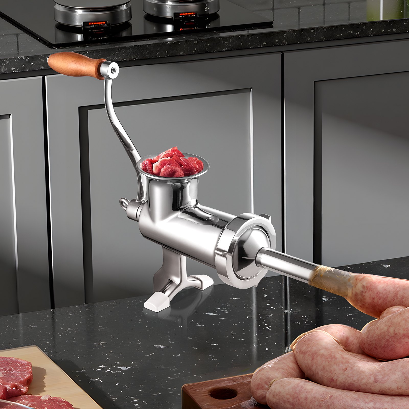 VEVOR Picadora de Carne Manual 8x19x28,5 cm Máquina para Moler Carne Acero Inoxidable Máquina de Picar Carne Doméstico con Tubo de Relleno de Salchicha Abrazadera de Mesa Ajustable para Cerdo Verduras