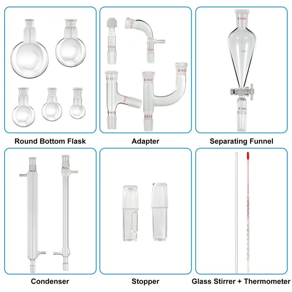 Vevor 19 / 22 125 Ml Kit De Destilación Cristalería Destilador Aceite Esencial