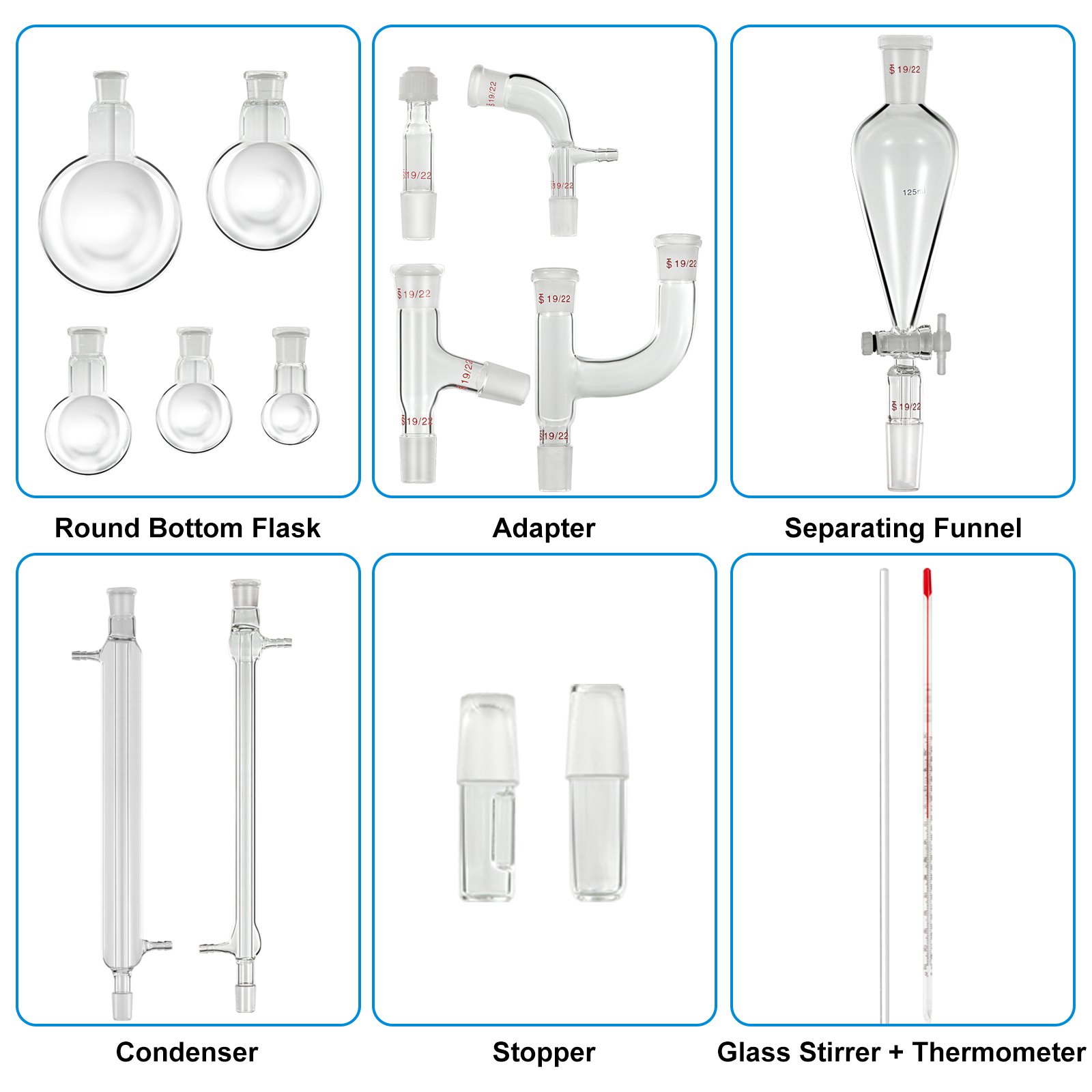 Vevor 19 / 22 125 Ml Kit De Destilación Cristalería Destilador Aceite Esencial