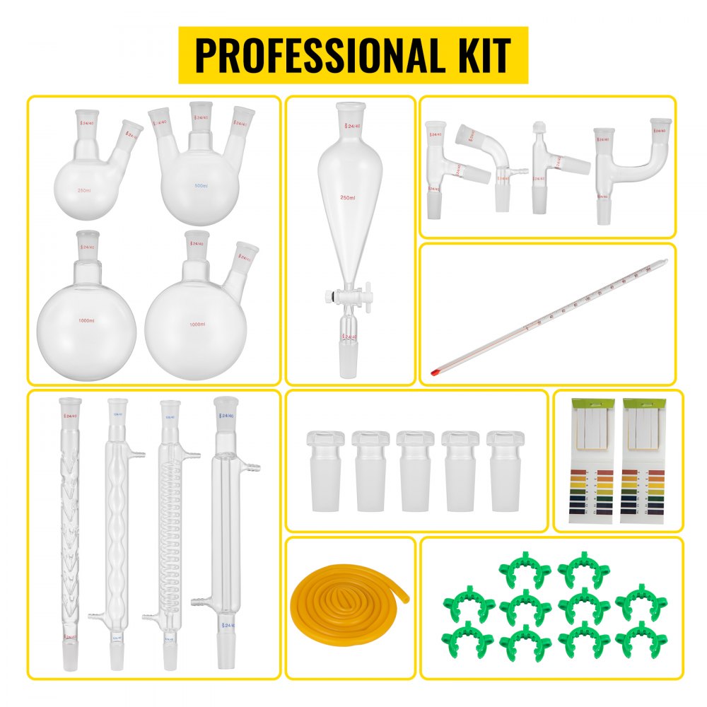VEVOR VEVOR Kit 32 piezas Laboratorio Cristalería Laboratorio de Química Orgánica Cristalería Kit Lab Cristalería Kit de Vidrio de Laboratorio