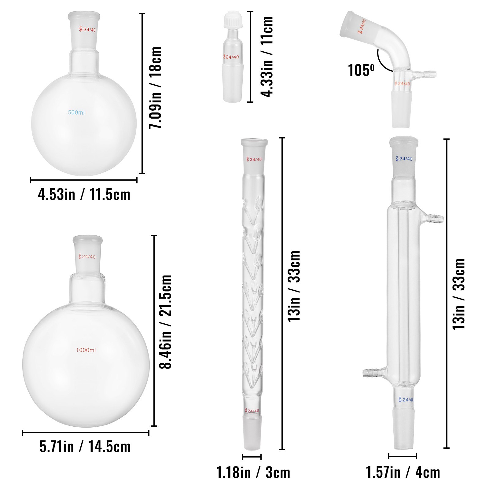 VEVOR VEVOR Kit 32 piezas Laboratorio Cristalería Laboratorio de Química Orgánica Cristalería Kit Lab Cristalería Kit de Vidrio de Laboratorio