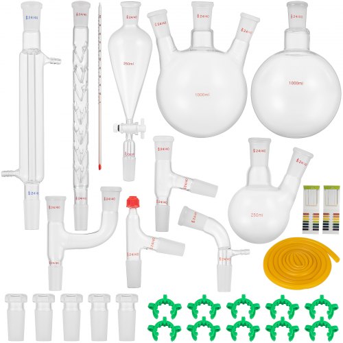 VEVOR Kit 29 piezas Laboratorio Cristalería Laboratorio de Química Orgánica Cristalería Kit Lab Cristalería Kit Kit de Vidrio de Laboratorio Materiales