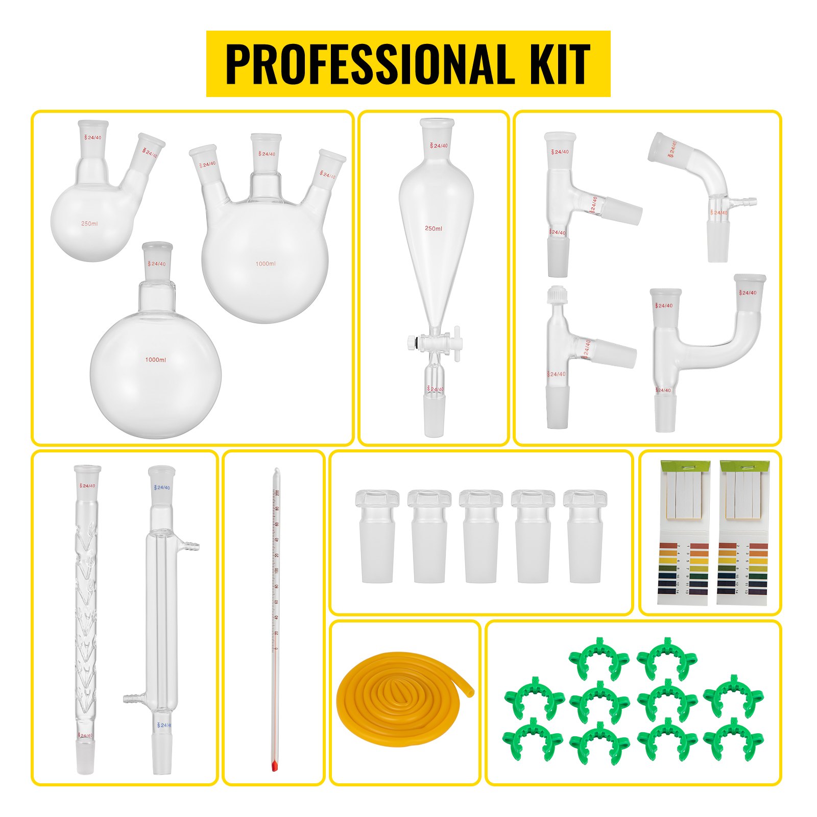 VEVOR Kit 29 piezas Laboratorio Cristalería Laboratorio de Química Orgánica Cristalería Kit Lab Cristalería Kit Kit de Vidrio de Laboratorio Materiales