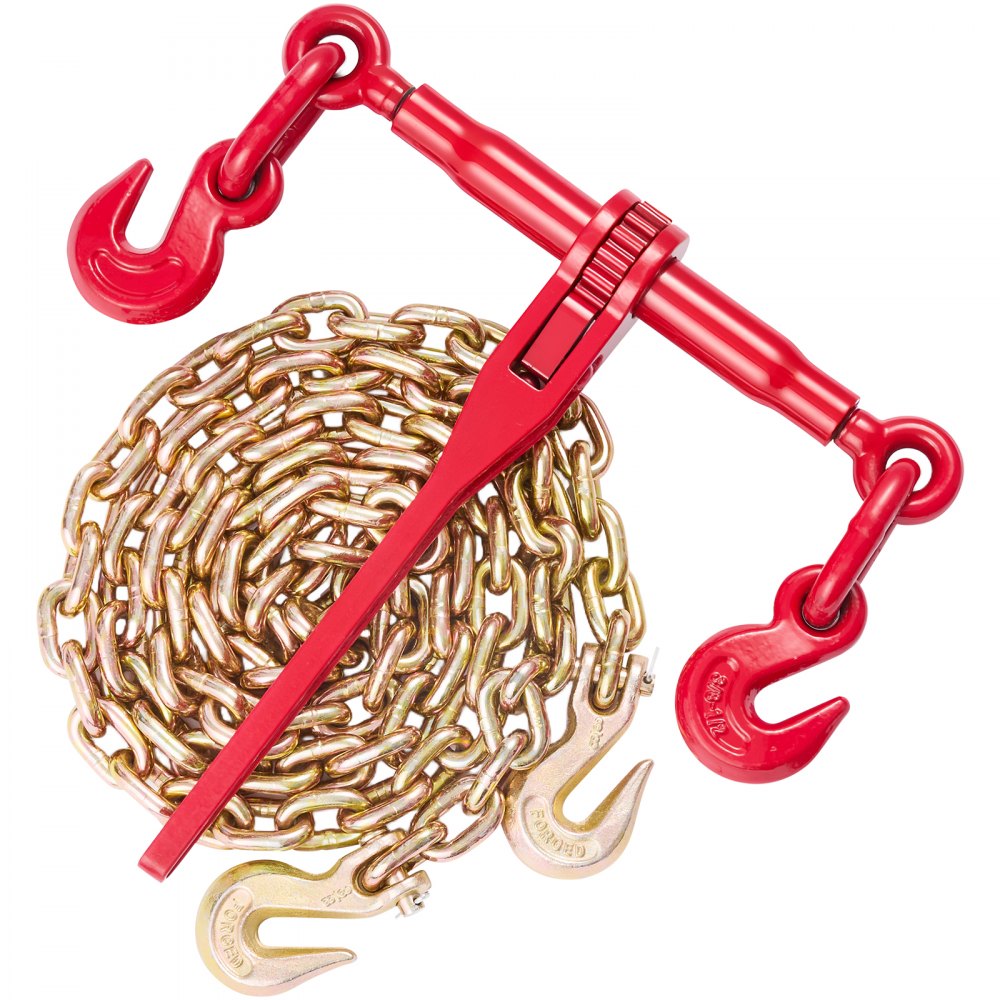 VEVOR Kit de cadena y aglutinante 10-13 mm aglutinantes de carga con trinquete 4,18 T de fuerza de trabajo aglutinantes y cadenas de trinquete con ganchos G70 10mm x 3m para camión, amarre, transporte