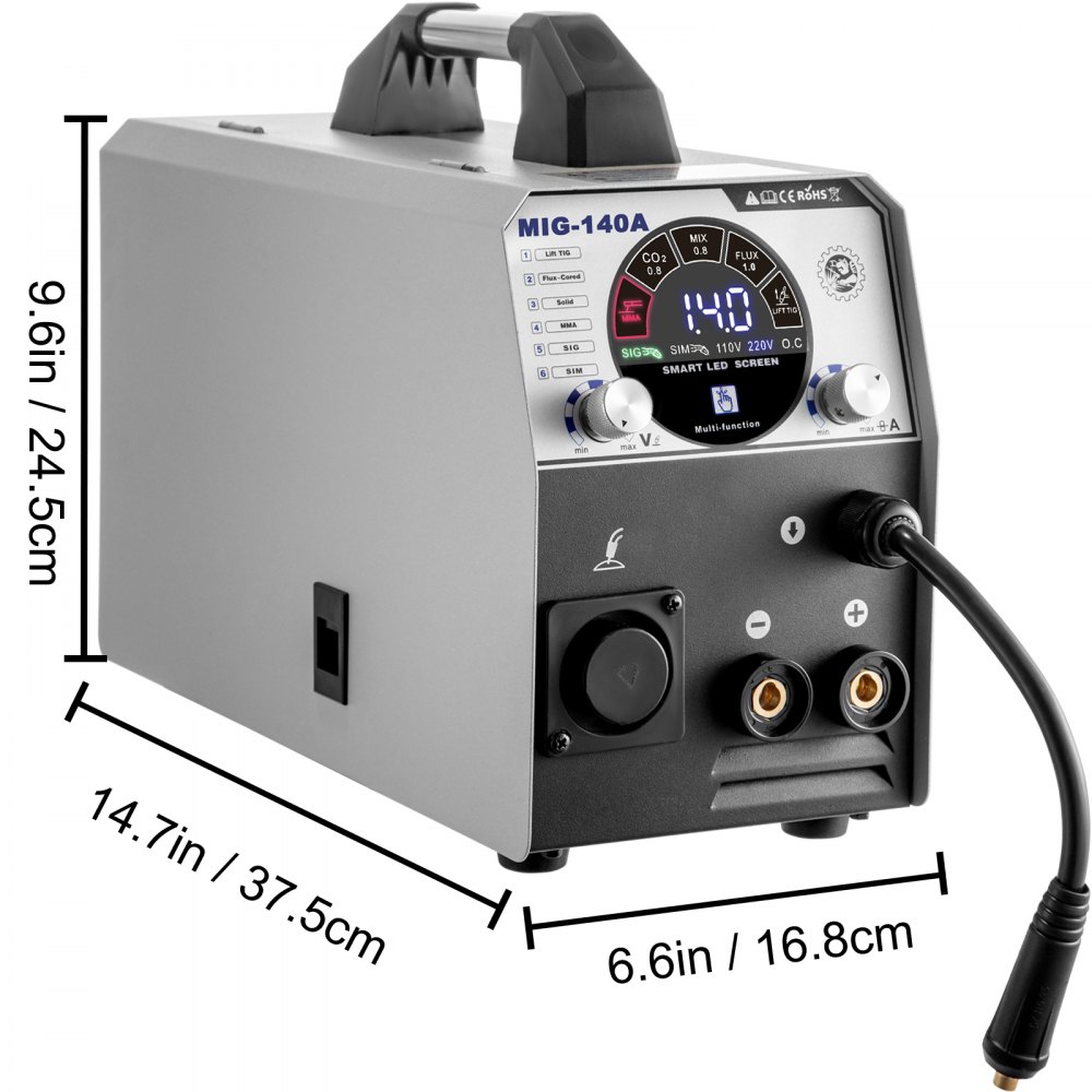 Vevor 6 En 1 Soldador Inversor Mig-140 Máquina De Soldadura Igbt Sig/tig/mma