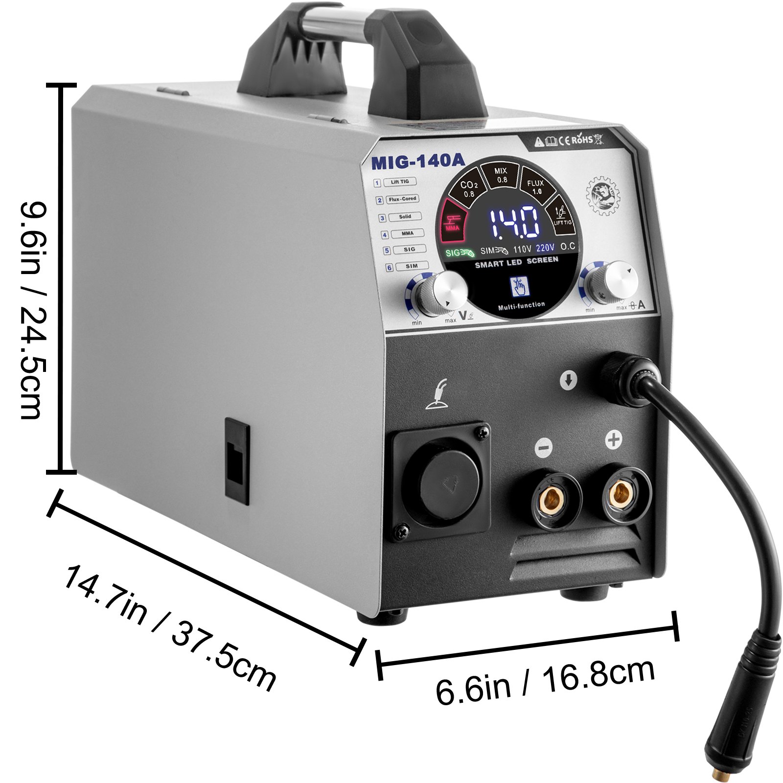 Vevor 6 En 1 Soldador Inversor Mig-140 Máquina De Soldadura Igbt Sig/tig/mma