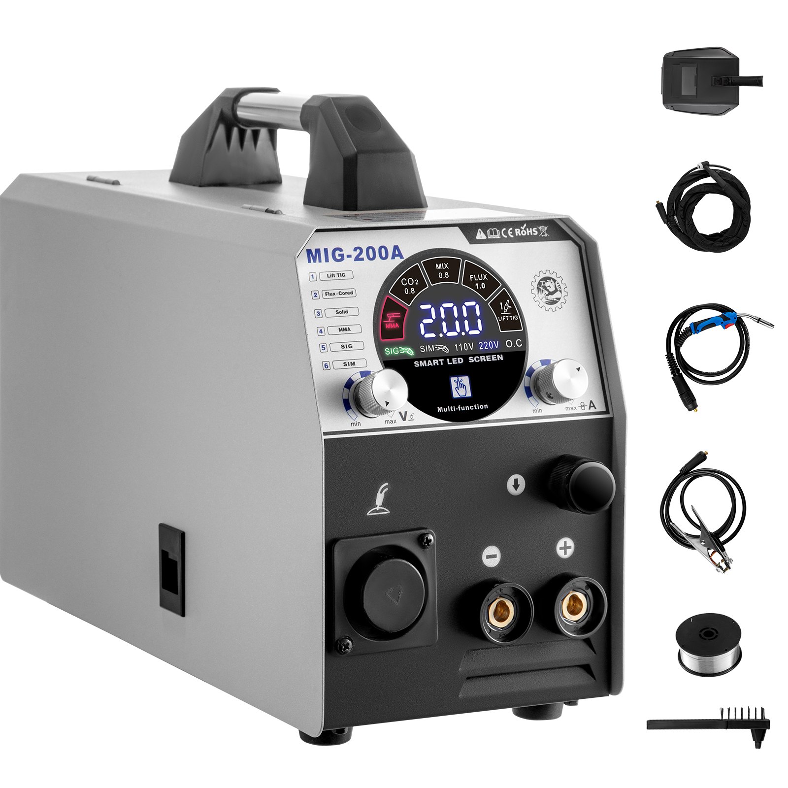 Vevor 6 En 1 Soldador Inversor Mig-200 Máquina De Soldadura Igbt Sig/tig/mma