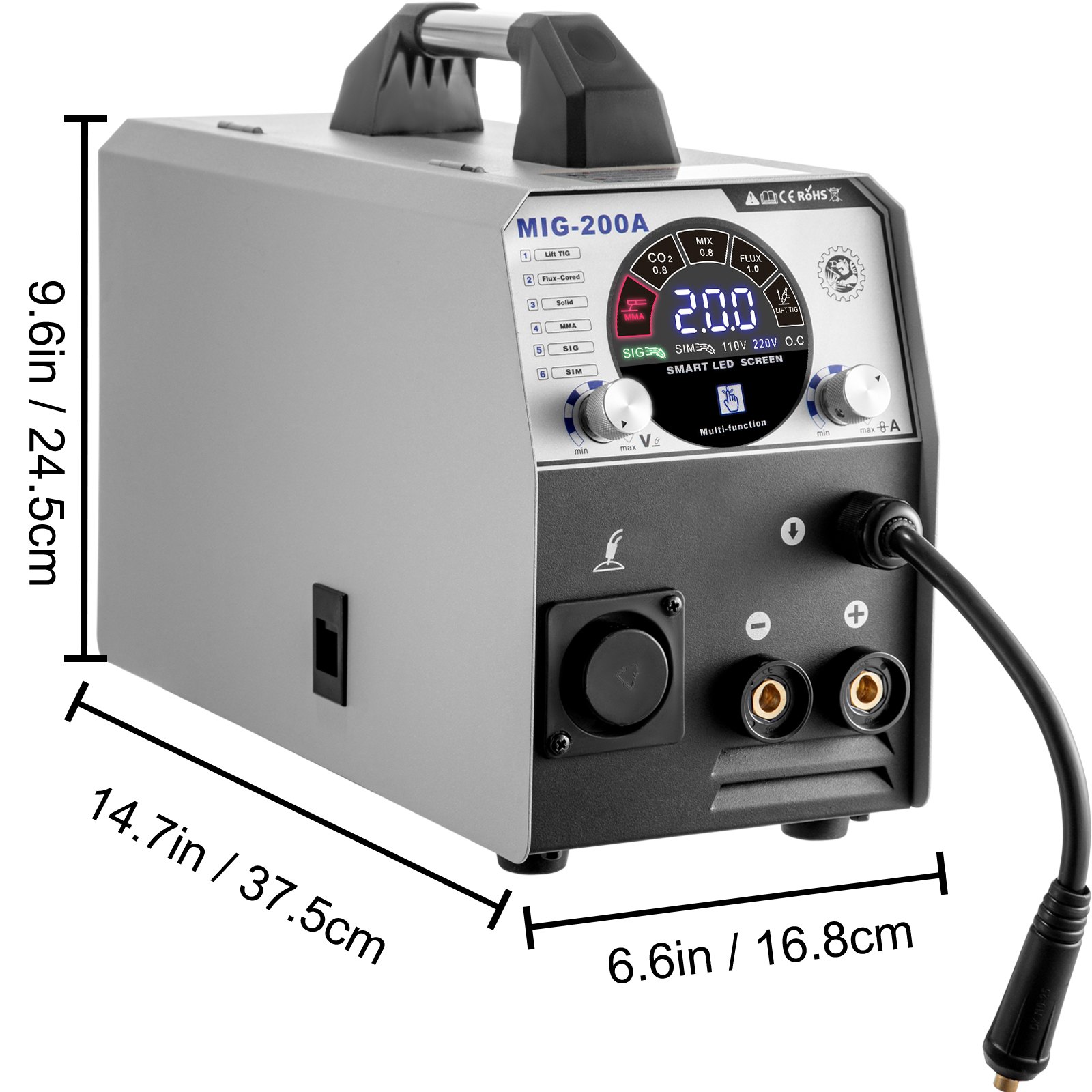 Vevor 6 En 1 Soldador Inversor Mig-200 Máquina De Soldadura Igbt Sig/tig/mma