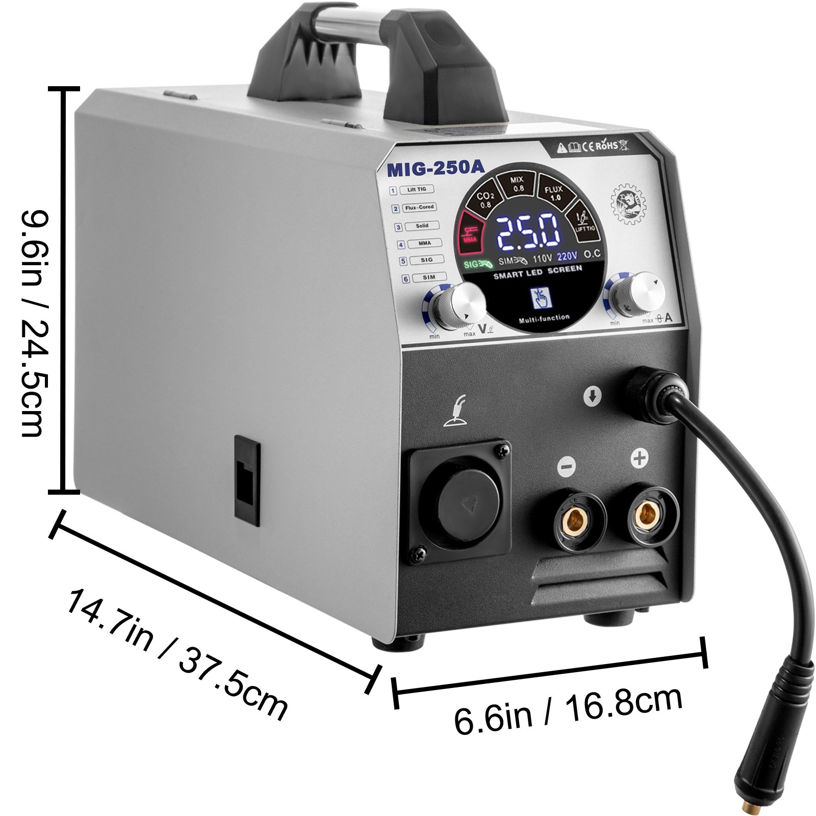 Vevor 6 En 1 Soldador Inversor Mig-250 Máquina De Soldadura Igbt Sig/tig/mma
