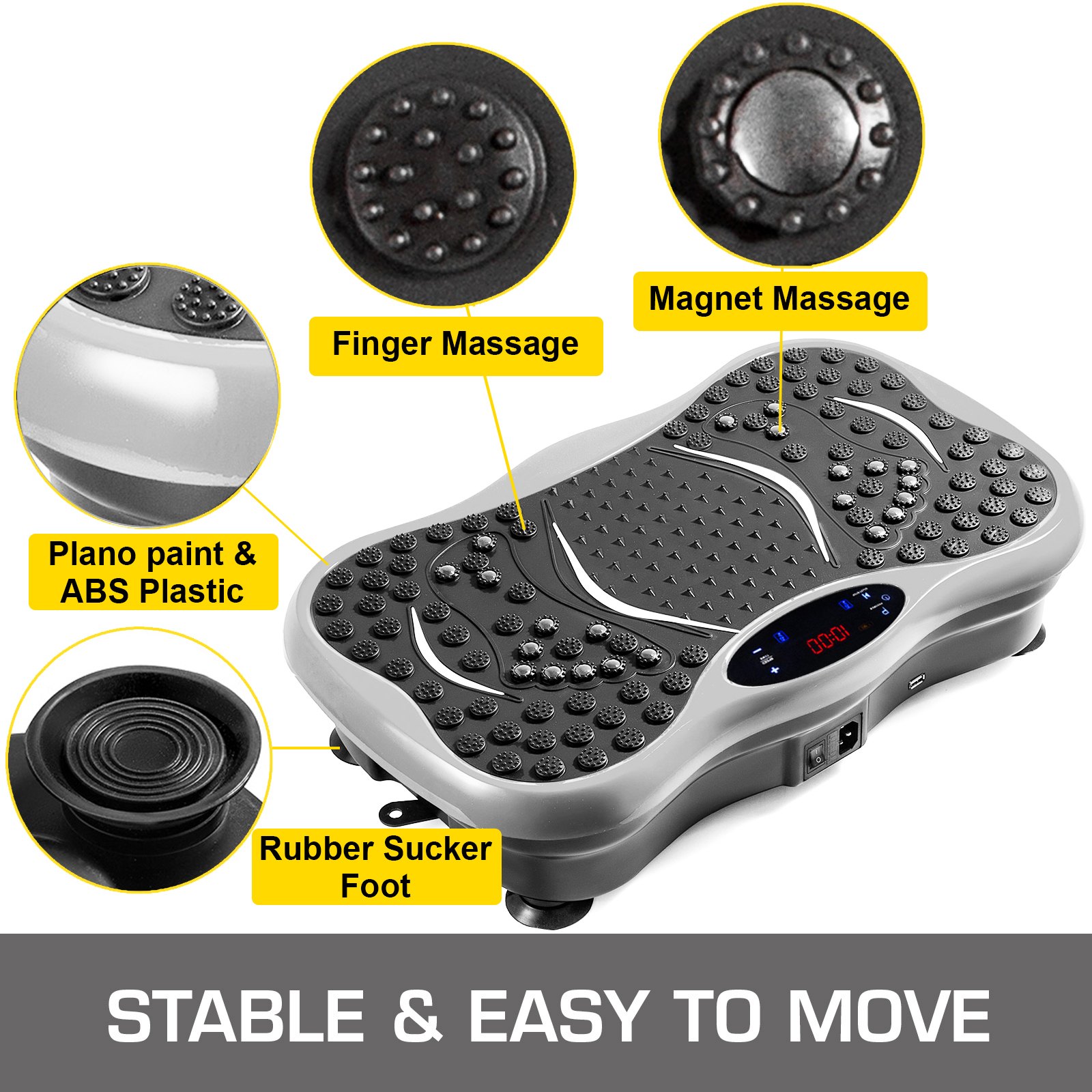 VEVOR 3D Plataforma Vibratoria 180 Nivel Plataforma Vibratoria para Adelgazar 180 Nivel Plataforma Vibratoria Vibro Shaper con Superficie Anti-Deslizante y Altavoz Bluetooth Color Plata