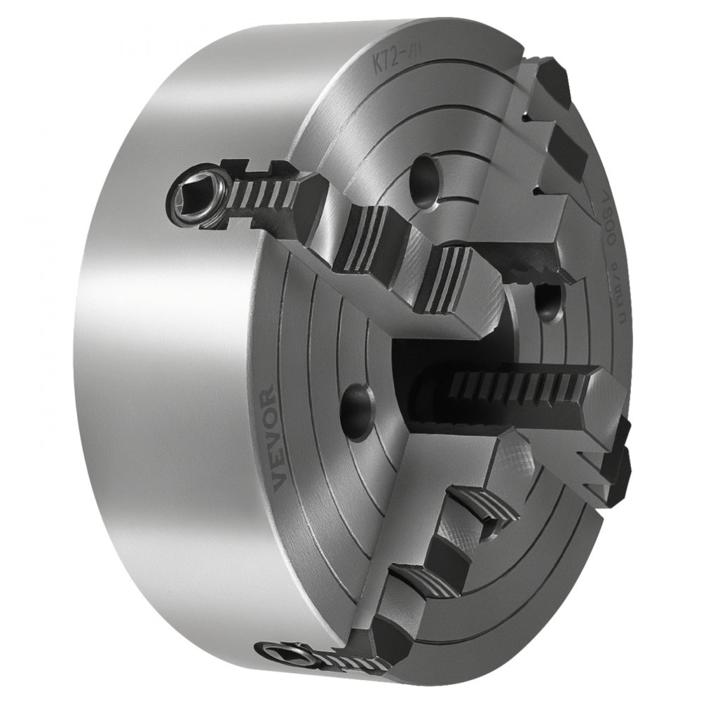 VEVOR Mandril de Torno de 4 Mordazas 25cm Autocentrante Rango de Sujeción de 15-250 mm con Tornillos de Fijación con Llave en T, Mordazas Reversibles, Interior/Exterior para Torno de Madera y Metal
