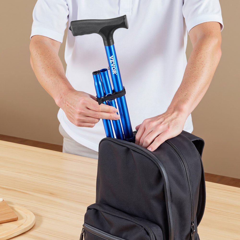 VEVOR Bastón para Caminar, con Altura de 8 Niveles y Base Giratoria de 4 Puntas, Ayuda de Movilidad de Aluminio Ligera y Portátil para Adultos Mayores, Carga 113 kg(Azul), 130 x 100 x (770 a 945) mm