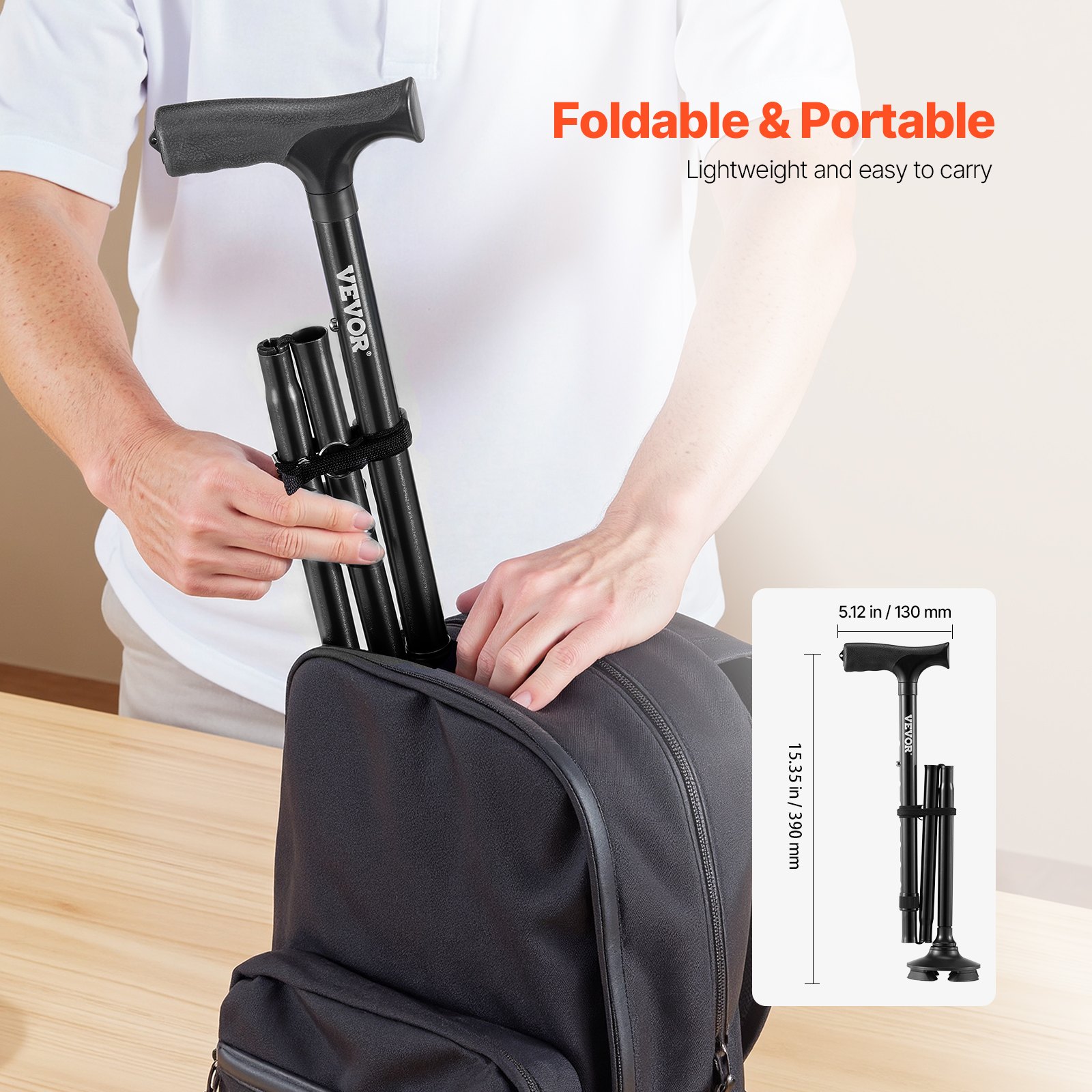 VEVOR Bastón para Caminar, con Altura de 8 Niveles, Base Giratoria de 4 Puntas, Ayuda de Movilidad de Aluminio Liviana y Portátil para Adultos Mayores, Carga 113 kg(Negro), 130 x 100 x (770 a 945) mm