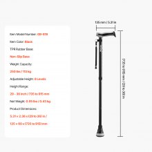 VEVOR Bastón Plegable Altura Ajustable en 8 Niveles 135 x 60 x (735 a 915) mm