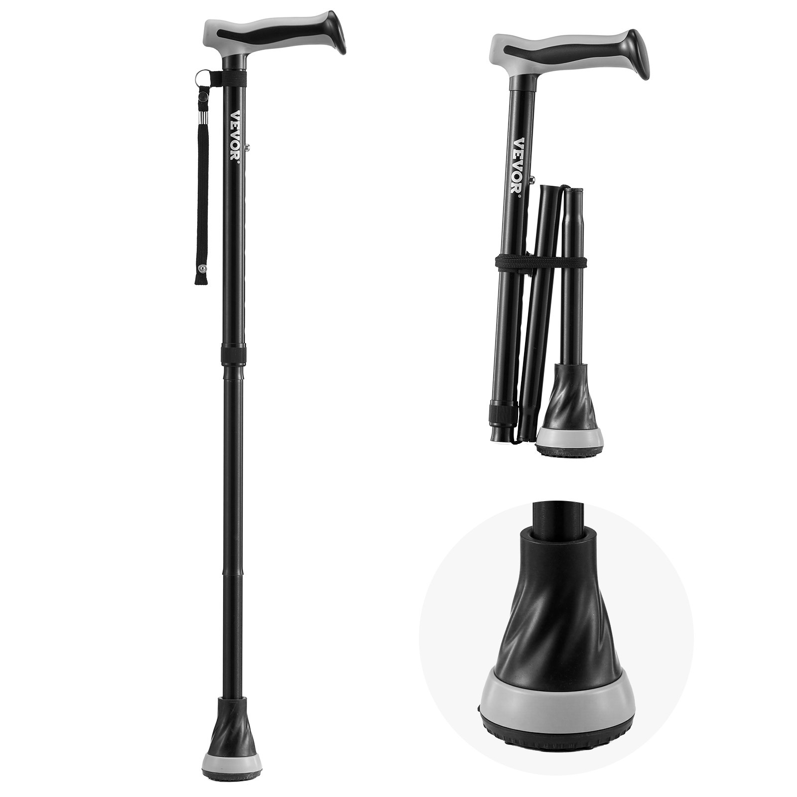 VEVOR walking stick, foldable walking stick with 8 height settings (735-915 mm), hiking stick, lightweight and portable aluminum walking aid for elderly adults, walking support with a 113 kg weight capacity