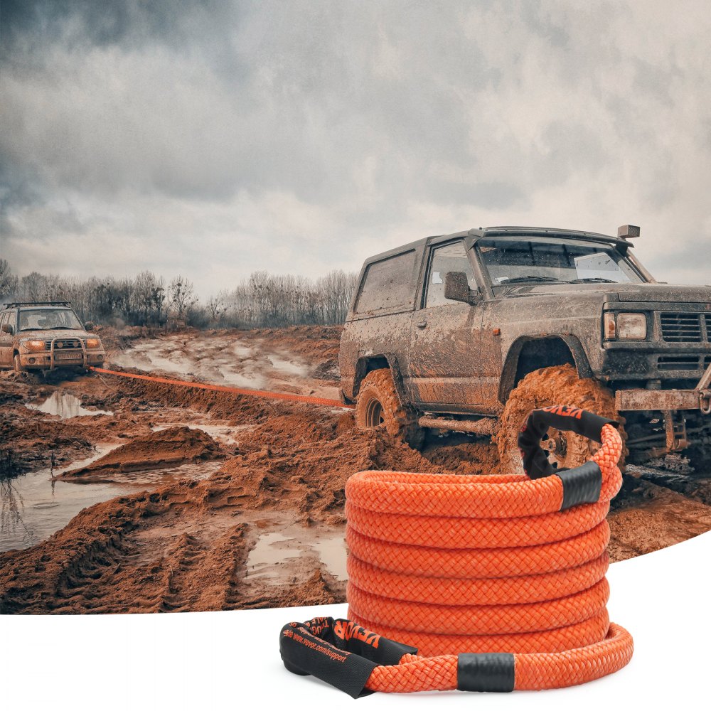 VEVOR Cuerda de Remolque de Nilón de Recuperación Cinética de 25,4 mm x 6,1 m, carga de 17237 kg, Correa de Arranque Resistente de Energía de Elasticidad Extrema  para Jeep, Camión, SUV, Tractor
