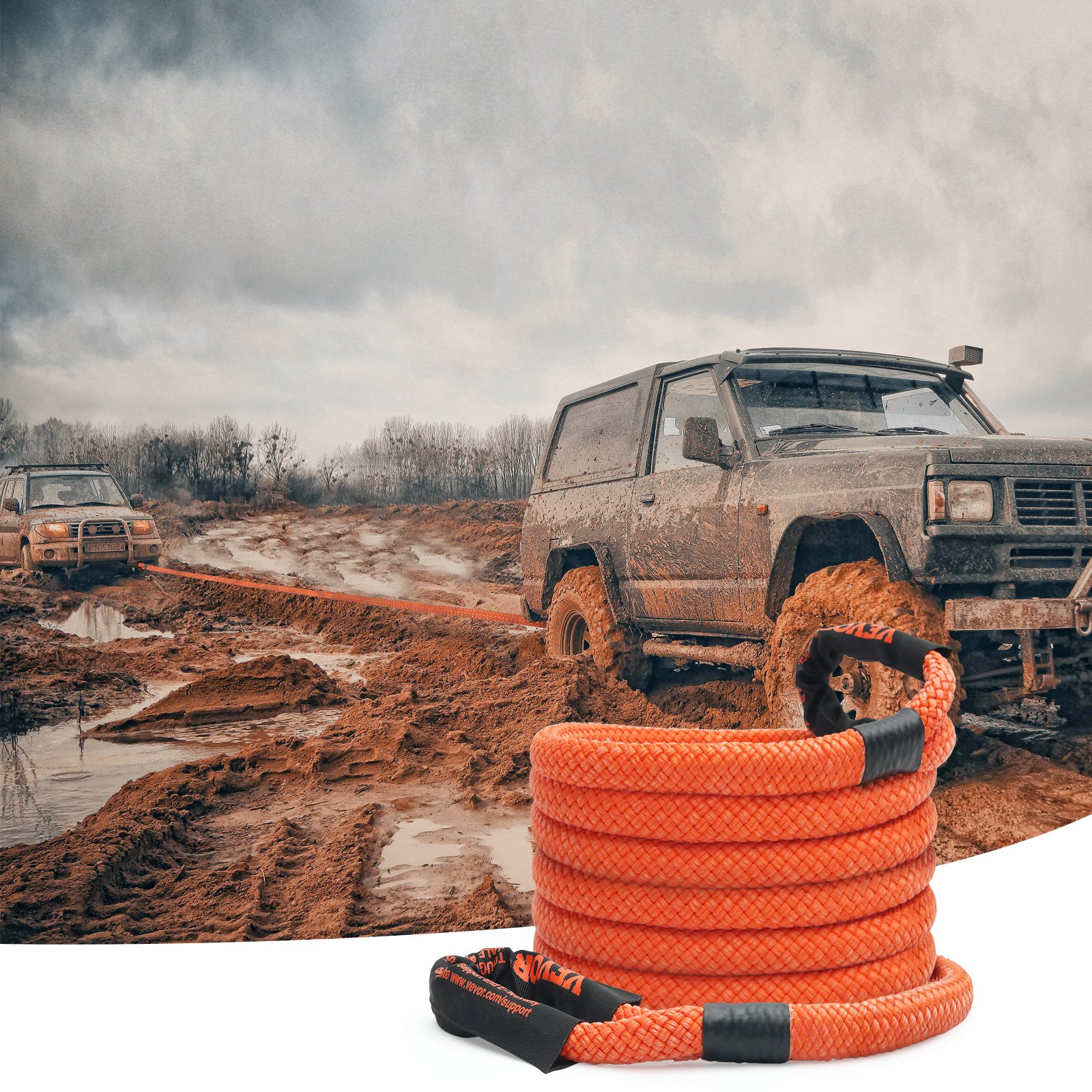 VEVOR Cuerda de Remolque de Nilón de Recuperación Cinética de 22,225 mm x 6,1 m, carga de 13871 kg, Correa de Arranque Resistente de Energía de Elasticidad Extrema  para Jeep, Camión, SUV, Tractor