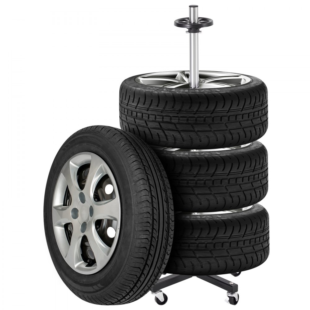 VEVOR Soporte para Neumáticos con Ruedas, Soporte para Neumáticos de Acero Resistente para 4 Neumáticos con Llantas, que Ahorra Espacio para Neumáticos, para Talleres de Garaje, 460 x 460 x 1160 mm