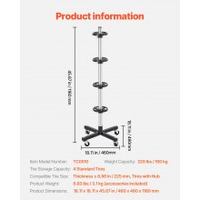 VEVOR Soporte para Neumáticos para 4 Neumáticos con Llanta 460 x 460 x 1160 mm