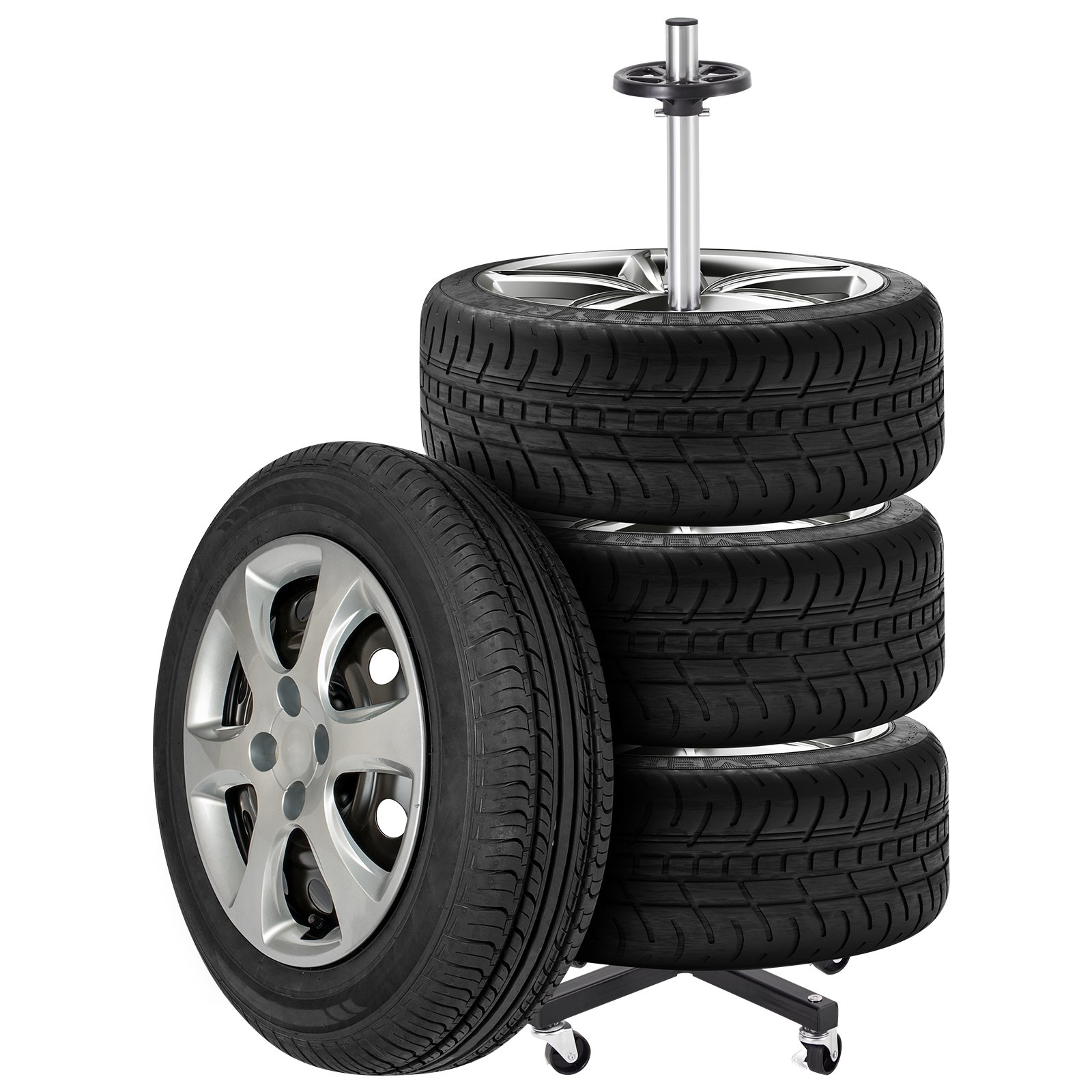 VEVOR Soporte para Neumáticos con Ruedas, Soporte para Neumáticos de Acero Resistente para 4 Neumáticos con Llantas, que Ahorra Espacio para Neumáticos, para Talleres de Garaje, 460 x 460 x 1160 mm