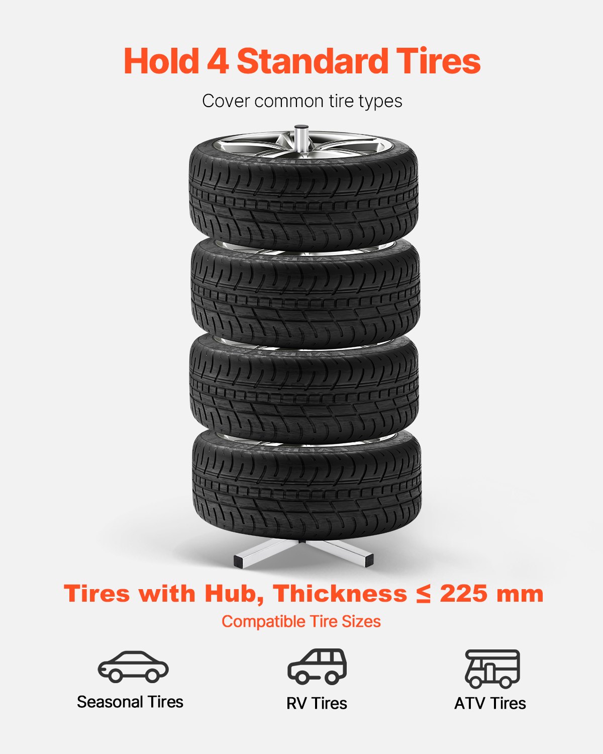 VEVOR Tire Storage Rack, Steel Tire Stand for 4 Tires with Rims, Space-Saving Tire Holder for Tires up to 225 mm Wide, Maximum Load Capacity 100 kg, Ideal for Garages