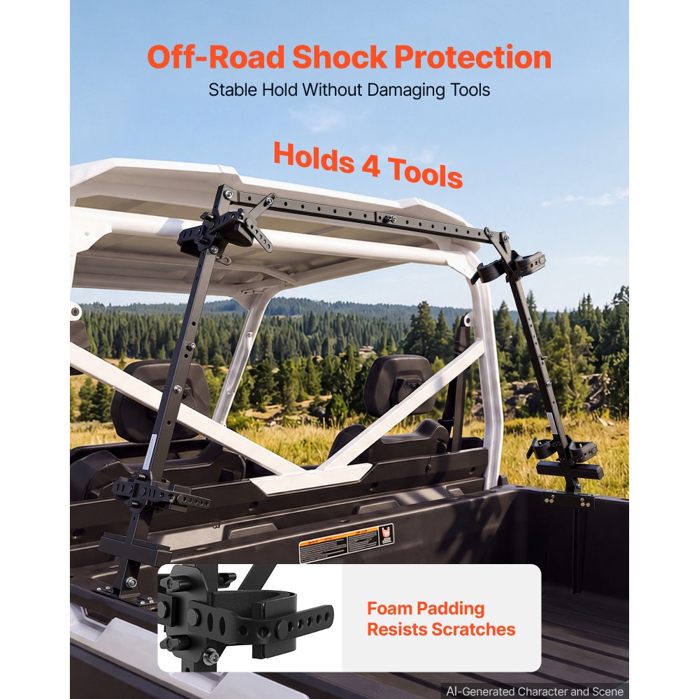 VEVOR Soporte de Herramientas de Caza para Caja de Carga de UTV, de Acero Aleado, Longitud Ajustable 650-1045 mm, Altura 720-930 mm, Compatible con Carrito de Golf Polaris Ranger General Pioneer