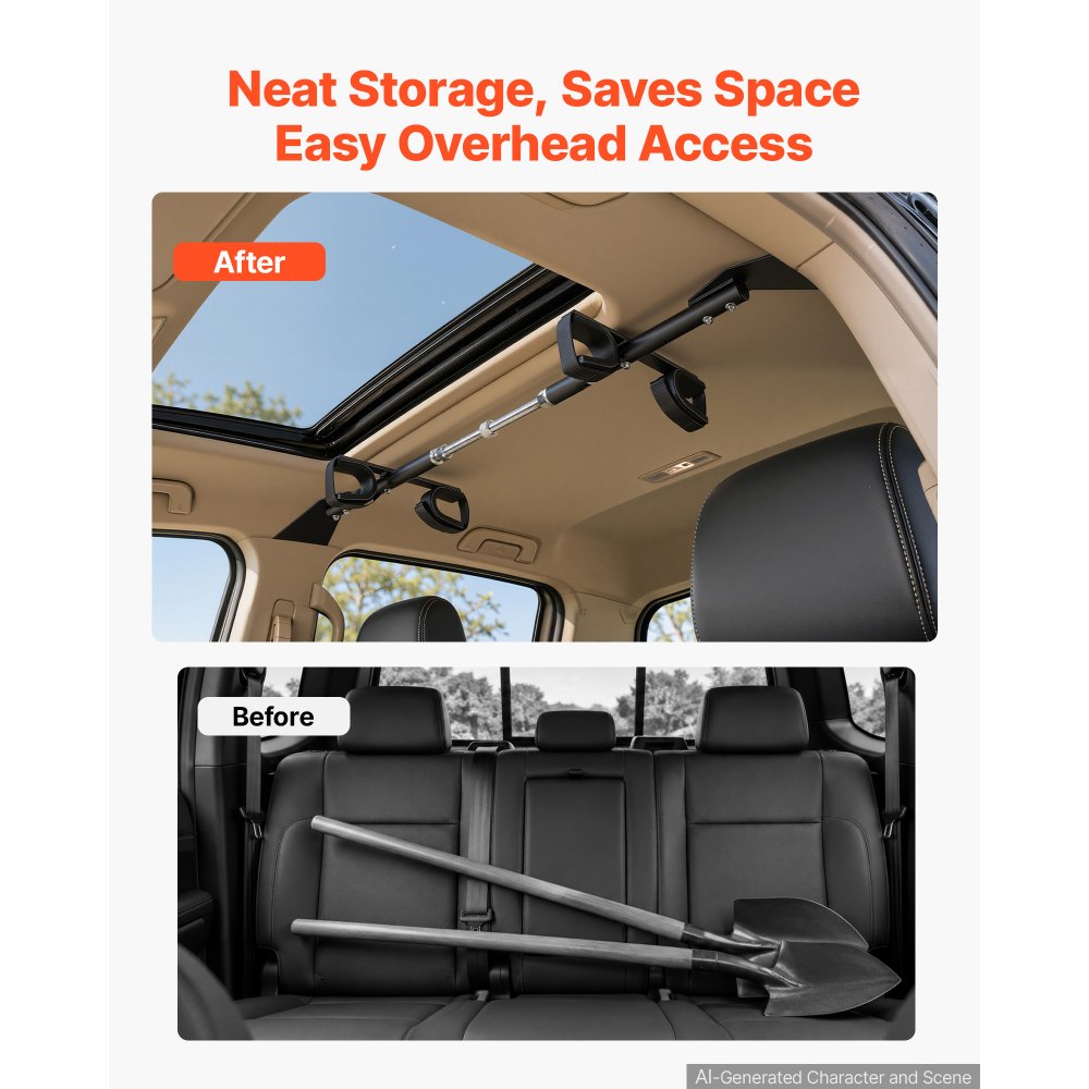 VEVOR Soporte de Herramientas de Caza, para Montaje en Techo, 1219-1448 mm, para Camionetas y SUV de Doble Cabina con Pilar Central, No Requiere Perforación, Maximiza el Espacio Interior, con Correa