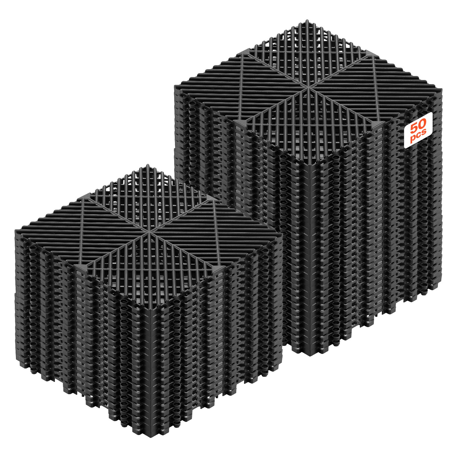 VEVOR Baldosas para Garaje Entrelazadas, 310 x 310 mm, Paquete de 50 Piezas, Azulejos de Drenaje, Suelo Modular Autoventilado, de Polipropileno Antideslizante, para Cocina Piscina Zonas Húmedas, Negro