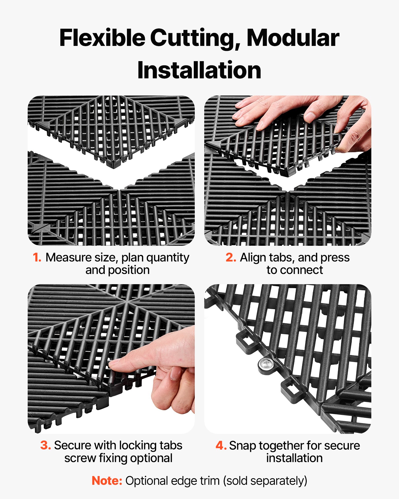 VEVOR Baldosas para Garaje Entrelazadas, 310 x 310 mm, Conjunto de 55 Piezas, Azulejos de Drenaje de Polipropileno, Suelo Modular Autoventilado, Antideslizante, para Baño Cocina Piscina, Color Negro