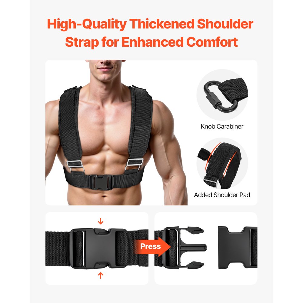 VEVOR Trineo de Entrenamiento Físico para Mejorar la Velocidad en Ejercicios Atléticos, con Mango de Altura Ajustable, Compatible con Discos de Pesas de 25/51 mm, Naranja, 900 x 702 x 820 mm