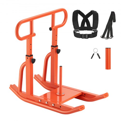 VEVOR Trineo de Entrenamiento Físico para Mejorar la Velocidad en Ejercicios Atléticos, con Mango Envolvente Ajustable de Altura Ajustable, Compatible con Discos de Pesas de 25/51 mm, Naranja