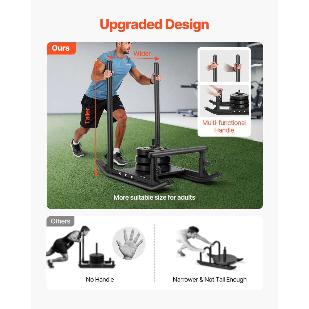 VEVOR Trineo de Potencia de Acero, Trineo de Entrenamiento de Fuerza para Mejorar la Velocidad en Ejercicios Atléticos, con Asa, Compatible con Discos de 25/51 mm, Negro, 1030 x 660 x 1040 mm