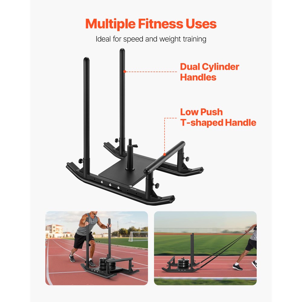 VEVOR Trineo de Potencia de Acero, Trineo de Entrenamiento de Fuerza para Mejorar la Velocidad en Ejercicios Atléticos, con Asa, Compatible con Discos de 25/51 mm, Negro, 1030 x 660 x 1040 mm