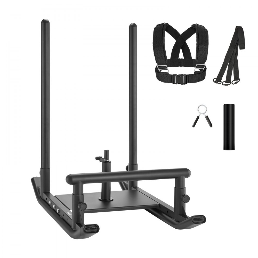 VEVOR Trineo de Potencia de Acero, Trineo de Entrenamiento de Fuerza para Mejorar la Velocidad en Ejercicios Atléticos, con Asa, Compatible con Discos de 25/51 mm, Negro, 1030 x 660 x 1040 mm