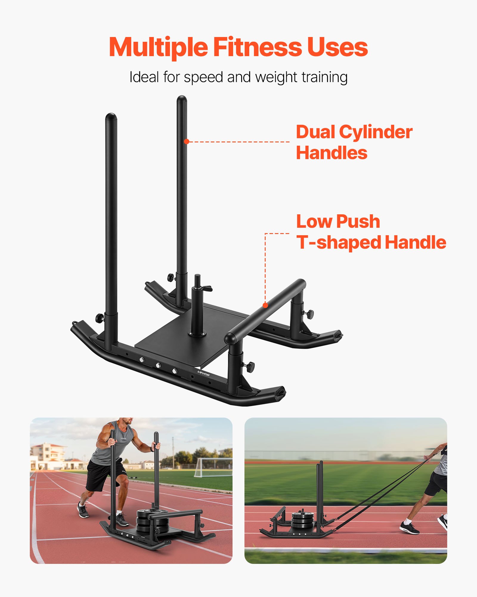 VEVOR Trineo de Potencia de Acero, Trineo de Entrenamiento de Fuerza para Mejorar la Velocidad en Ejercicios Atléticos, con Asa, Compatible con Discos de 25/51 mm, Negro, 1030 x 660 x 1040 mm