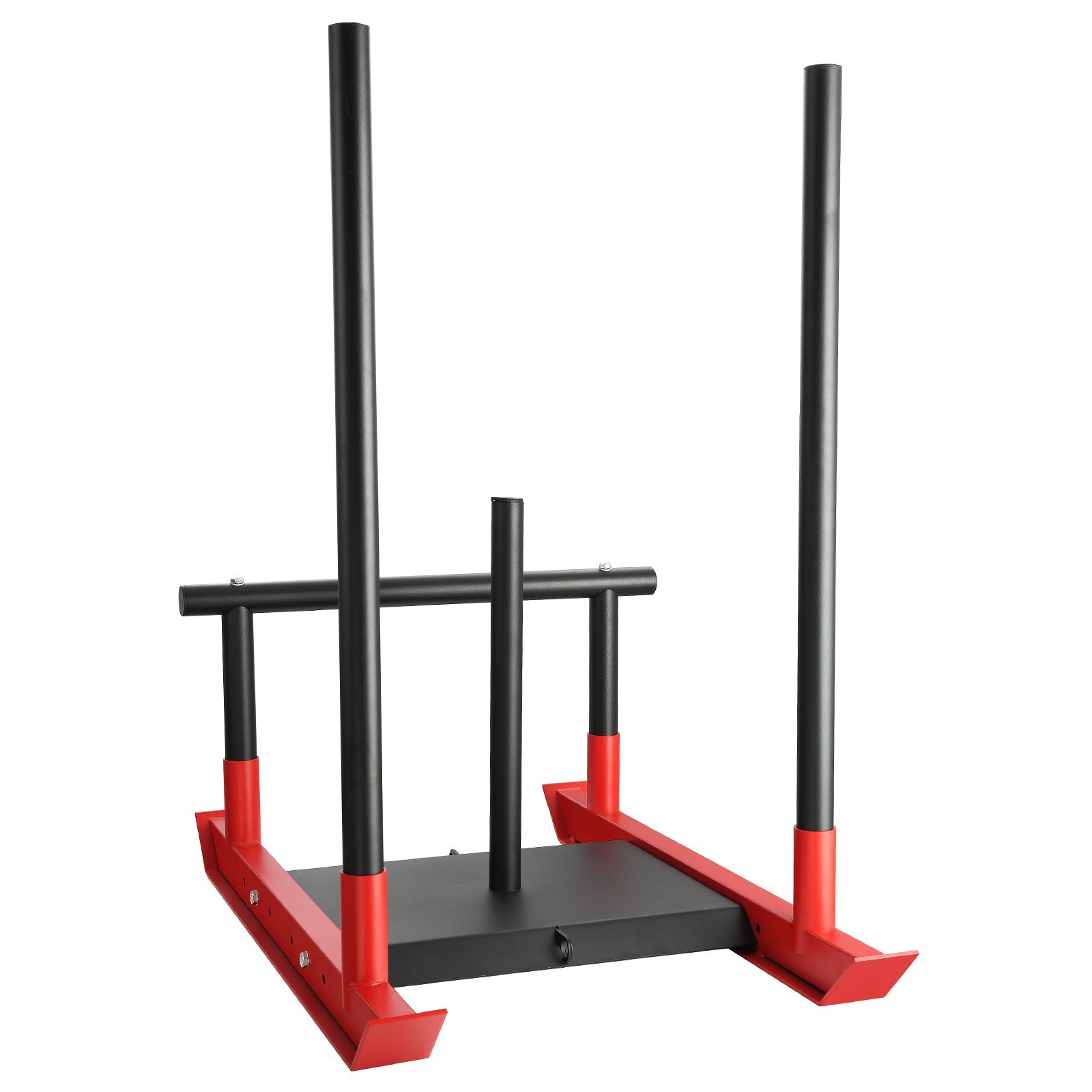 VEVOR Trineo de Potencia de Acero a Mejorar la Velocidad en Ejercicios Atléticos, Equipo de Entrenamiento con Asa y Mango en T, Compatible con Discos 25/51 mm, Rojo y Negro, 1030 x 660 x 1040 mm