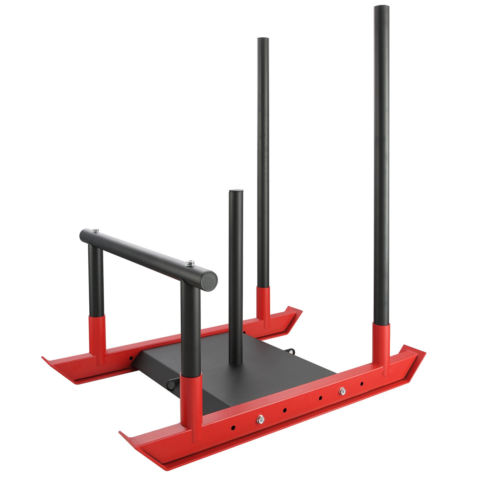 VEVOR Trineo de Potencia de Acero a Mejorar la Velocidad en Ejercicios Atléticos, Equipo de Entrenamiento con Asa y Mango en T, Compatible con Discos 25/51 mm, Rojo y Negro, 1030 x 660 x 1040 mm