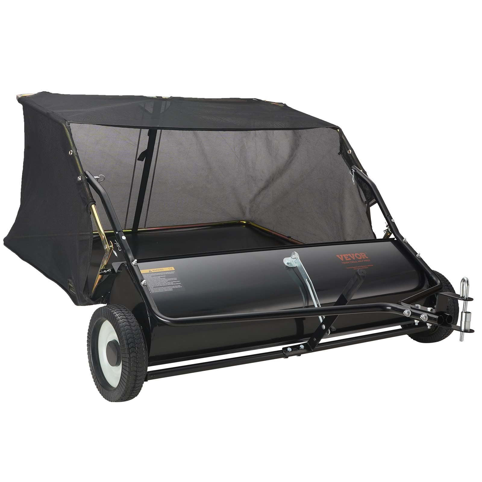 VEVOR Barredora de Césped con Remolque de 108 cm Colector de Hojas y Pasto de Gran Capacidad de Pies con Altura de Barrido Ajustable, Diseño de Cuerda de Descarga para Agarrar Escombros y Pasto