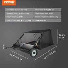 VEVOR Barredora de Césped con Remolque de 123,2 cm Colector de Hojas y Pasto de Gran Capacidad de Pies con Altura de Barrido Ajustable, Diseño de Cuerda de Descarga para Agarrar Escombros y Pasto