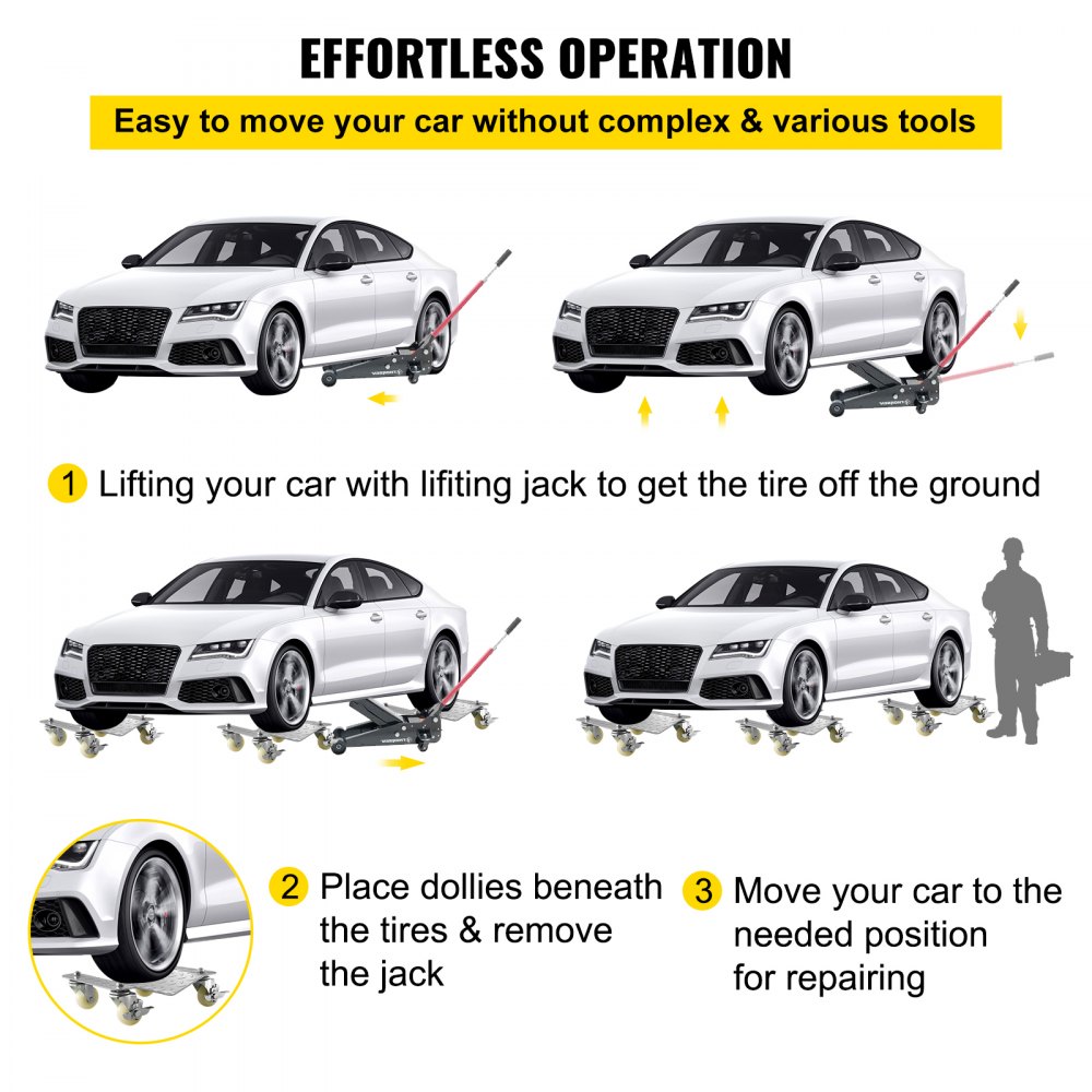 VEVOR 2 Piezas de Ruedas para Neumáticos Capacidad de 500 kg Ruedas de Coche o Furgoneta, Carretilla de Posicionamiento de Cojinetes de Bola, Recuperación de Gato de Reparación Automática
