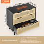 VEVOR Cómoda de Ratán con 3 Cajones Mueble Natural para Organización y Almacenamiento Cómoda con Tiradores y Patas Resistentes para Sala de Estar Dormitorio Pasillo, Negro, 800x760x400 mm