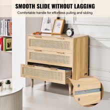 VEVOR Cómoda de Ratán Mueble de Salón Dormitorio con 3 Cajones Color de Madera