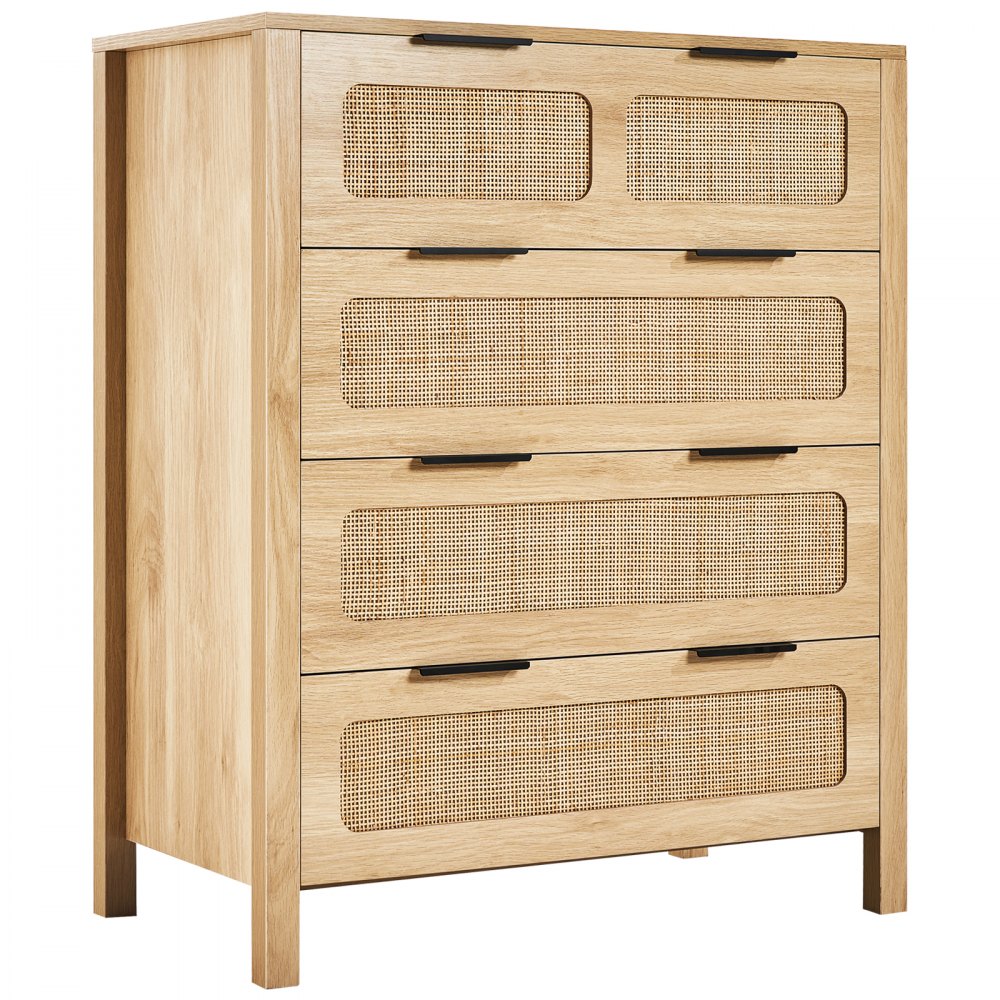 VEVOR Cómoda de Ratán Mueble de Salón Dormitorio con 4 Cajones Color de Madera