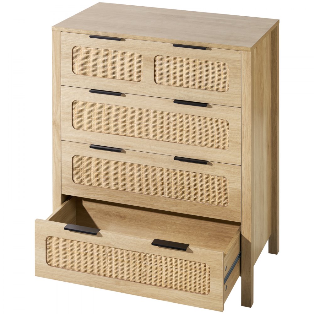 VEVOR Cómoda de Ratán Mueble de Salón Dormitorio con 4 Cajones Color de Madera